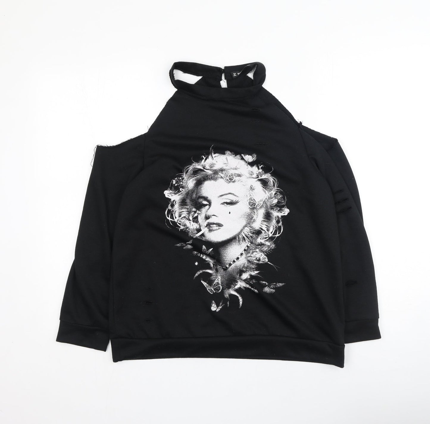 sheilay Womens Black  Cotton Pullover Sweatshirt Size M