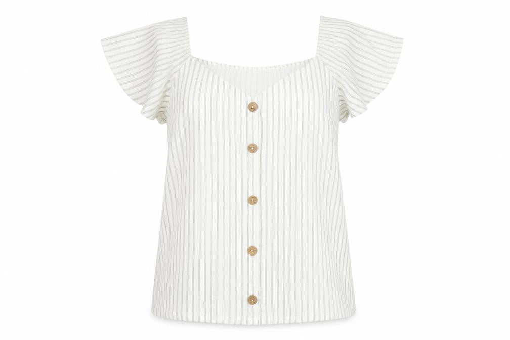 Dunnes Womens Multicoloured Striped Polyester Basic Blouse Size L Off the Shoulder