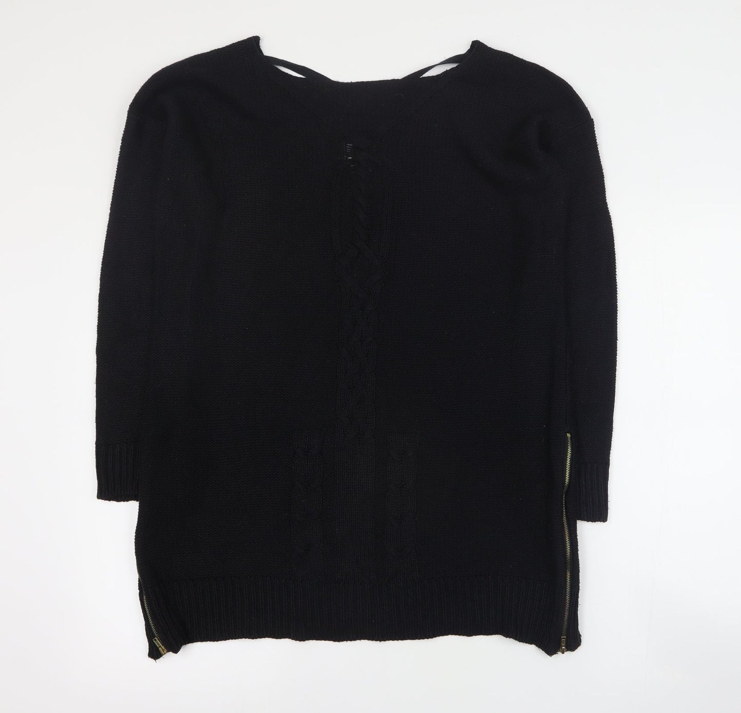 Zara Womens Black Round Neck  Acrylic Pullover Jumper Size L