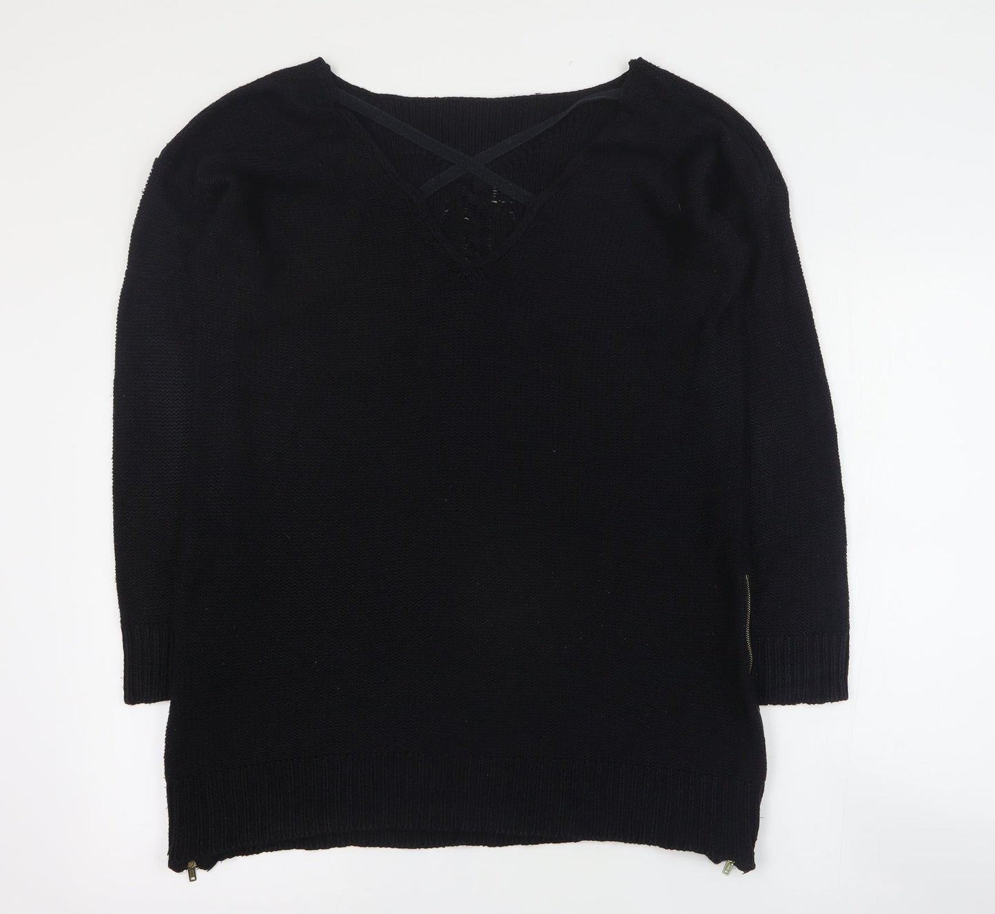Zara Womens Black Round Neck  Acrylic Pullover Jumper Size L