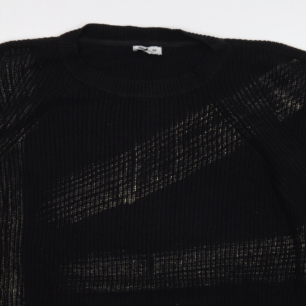 Vakkorama Womens Black Round Neck  Cotton Pullover Jumper Size M