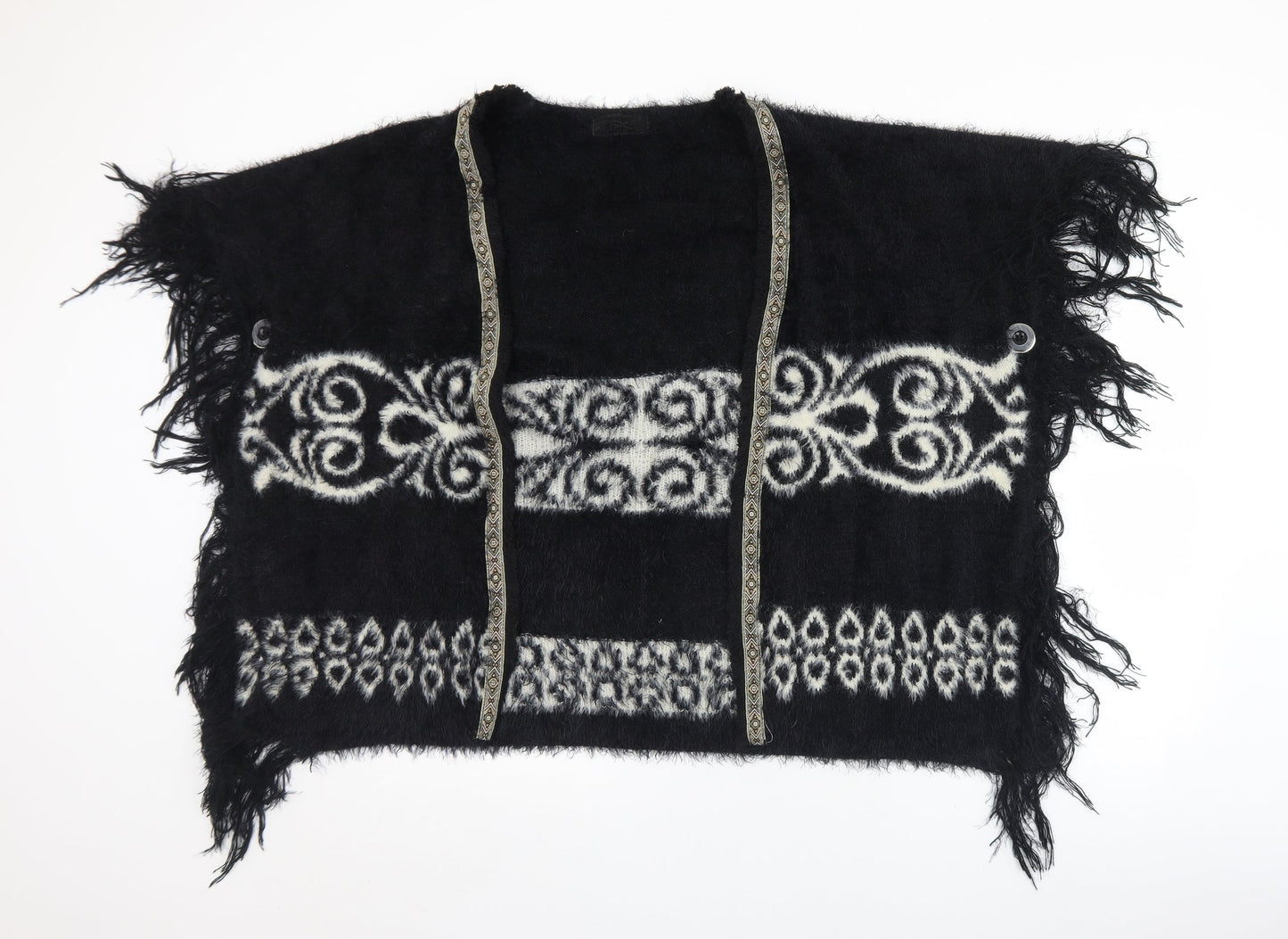 TU Womens Black Geometric Polyamide  Shawl/Wrap