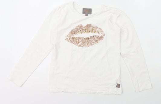 creamie Girls Ivory  Cotton Basic T-Shirt Size 10 Years Crew Neck