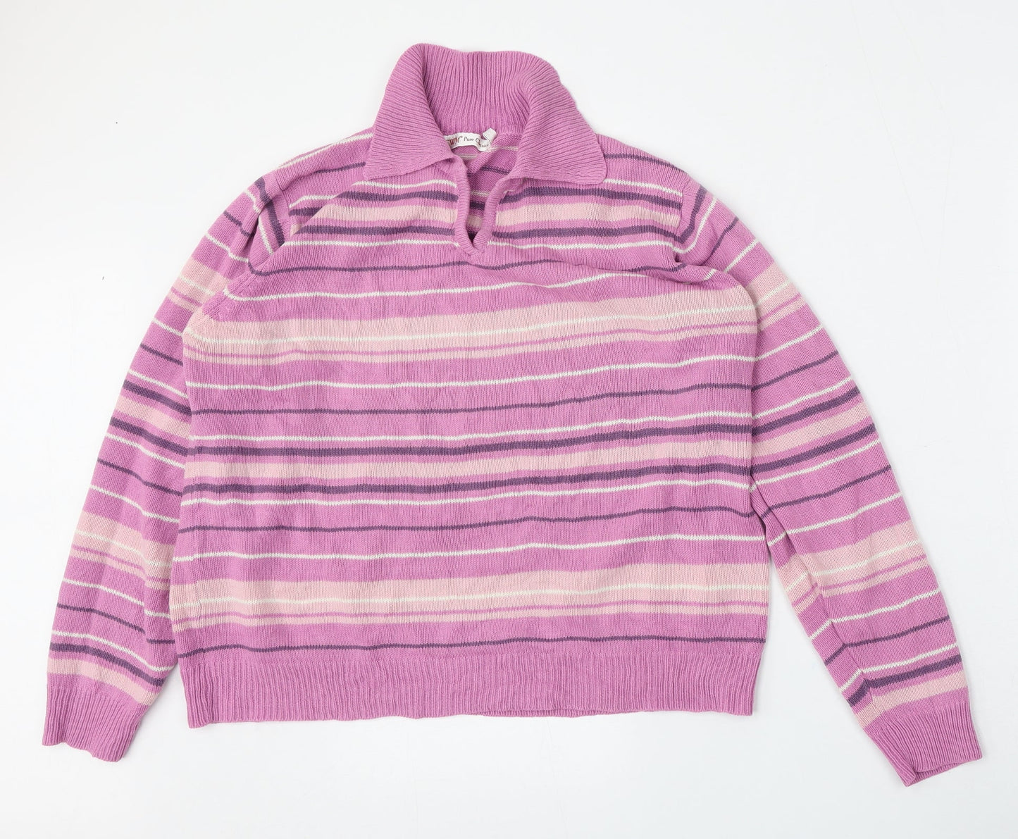 EWM Womens Pink Collared Striped Acrylic Pullover Jumper Size L