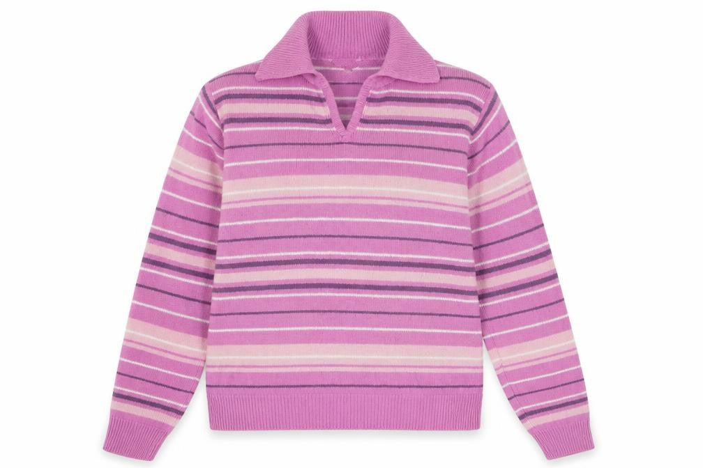 EWM Womens Pink Collared Striped Acrylic Pullover Jumper Size L