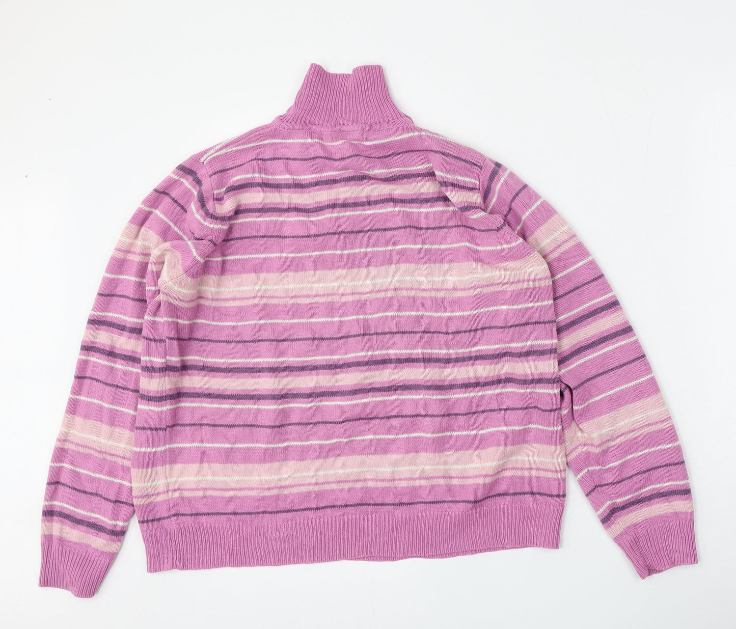 EWM Womens Pink Collared Striped Acrylic Pullover Jumper Size L