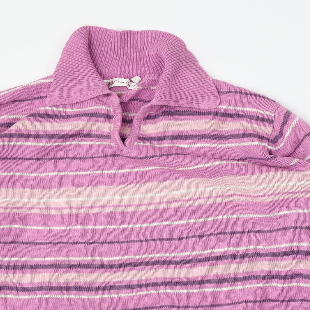 EWM Womens Pink Collared Striped Acrylic Pullover Jumper Size L