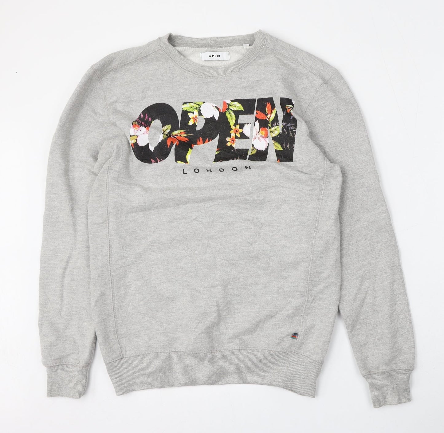 Open Mens Grey  Cotton Pullover Sweatshirt Size S