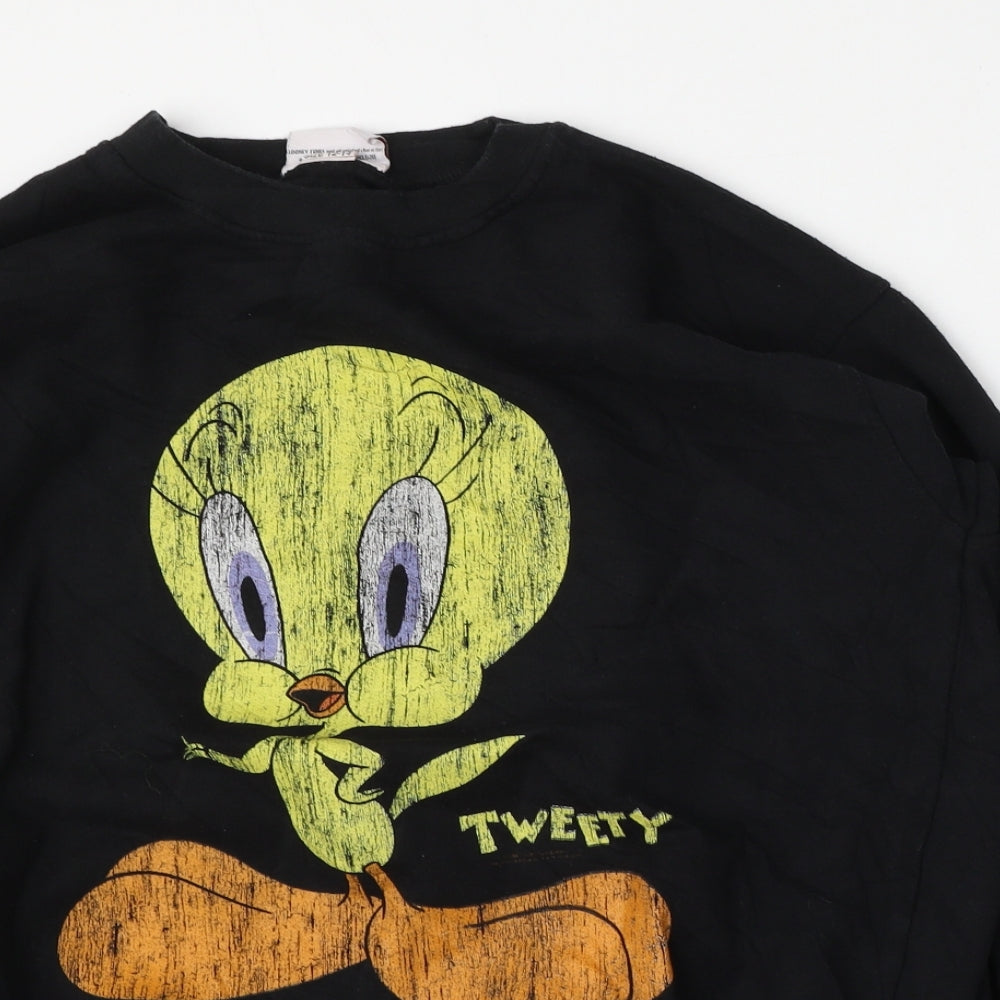 Looney Toons Womens Black  Cotton Pullover Sweatshirt Size 12