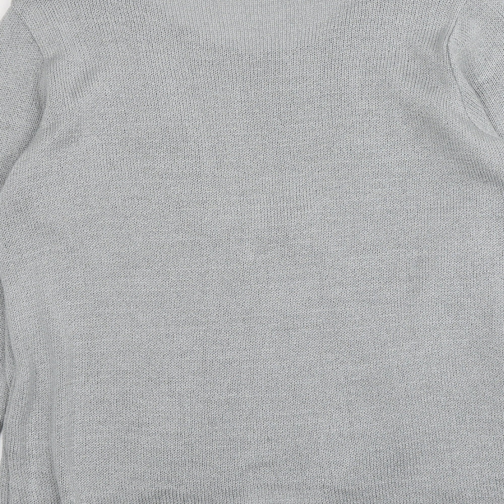 Classic Womens Grey V-Neck  Acrylic Cardigan Jumper Size M
