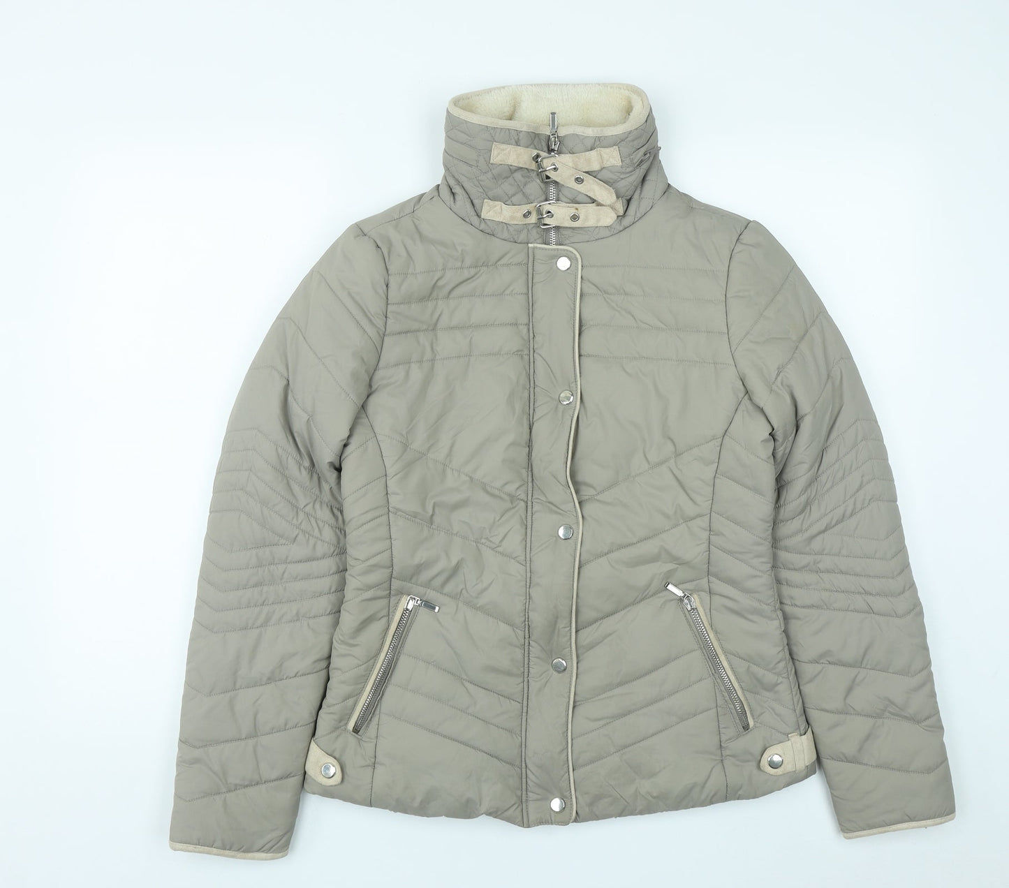 New Look Womens Beige   Quilted Coat Size 10  Zip