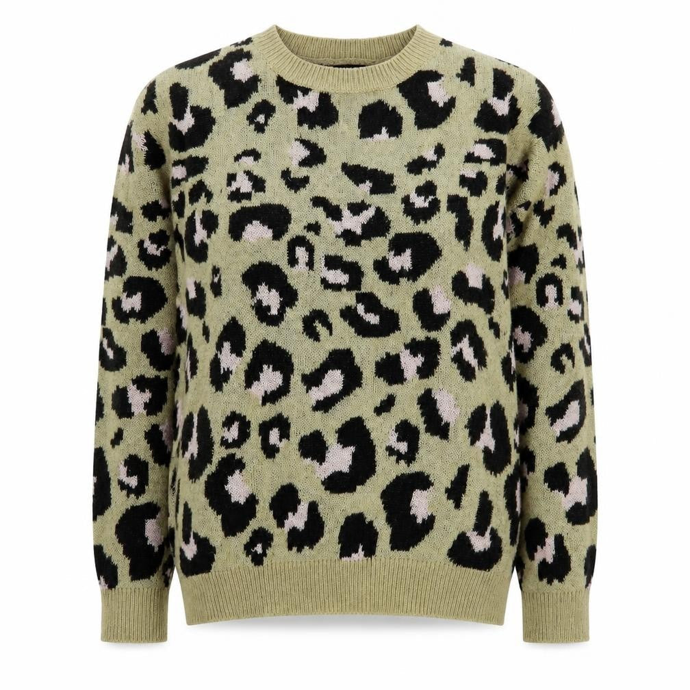 Maglia Womens Brown Round Neck Animal Print Acrylic Pullover Jumper Size L