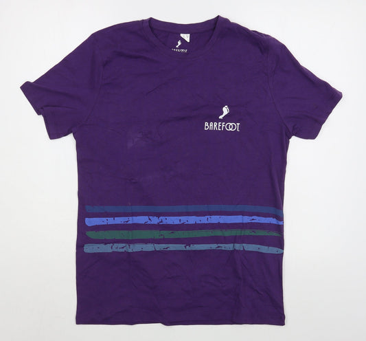 Barefoot Mens Purple  Cotton  T-Shirt Size S Round Neck