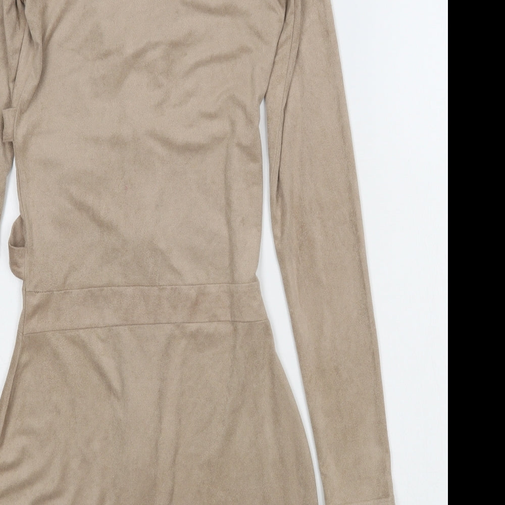 HOT!MESS Womens Beige  Polyester Bodycon  Size XS  V-Neck Zip