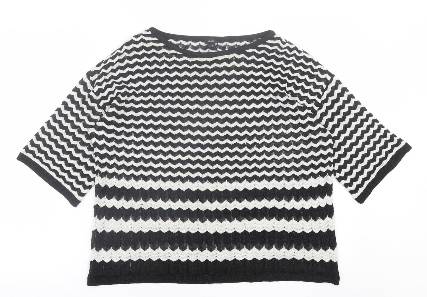 River Island Womens White Crew Neck Striped Polyester Pullover Jumper Size 10