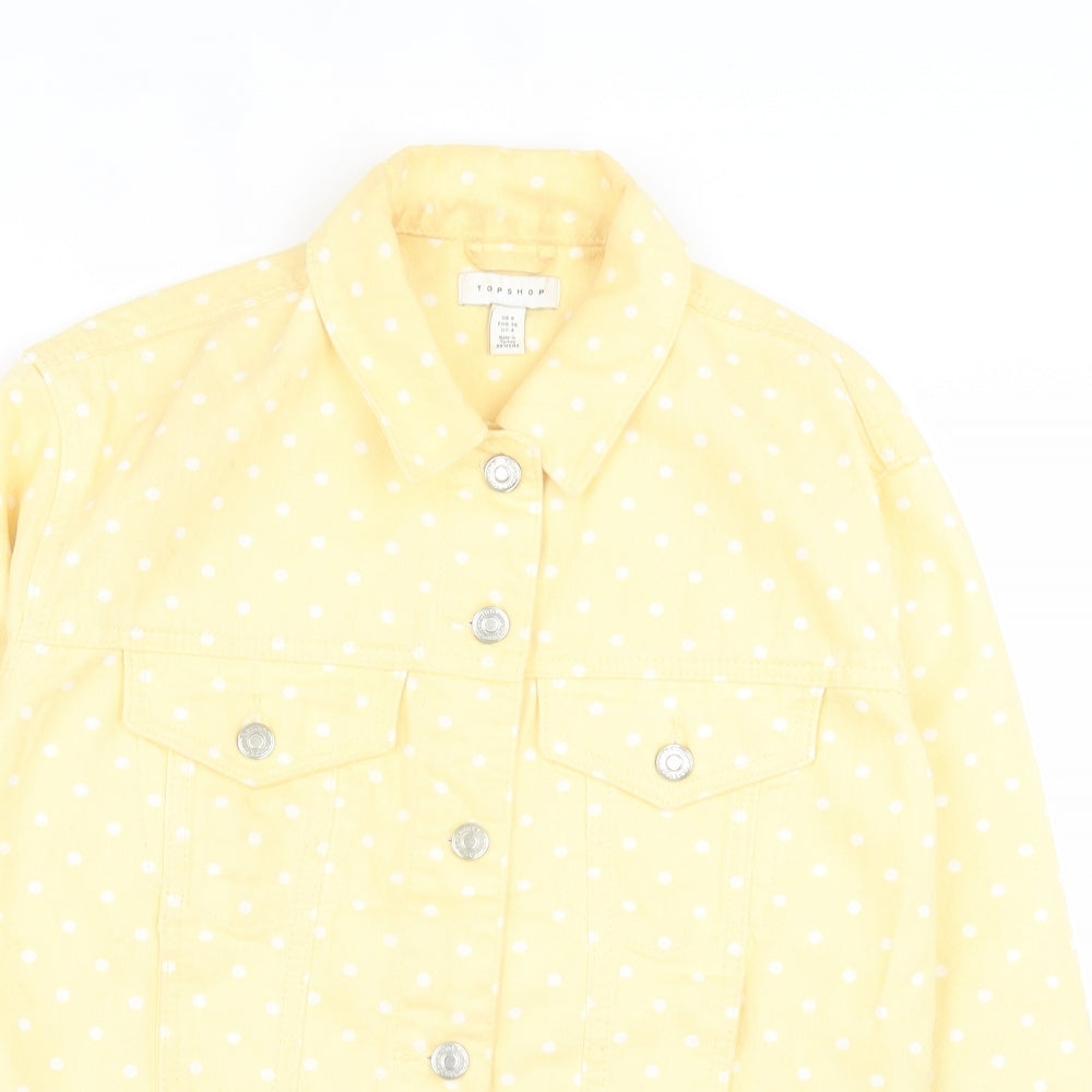 Topshop Womens Yellow Polka Dot  Jacket  Size 8  Button