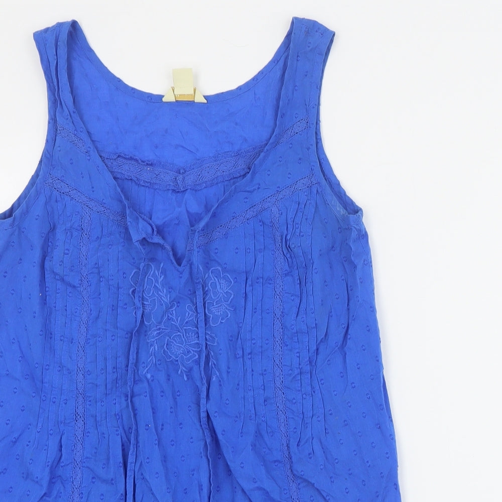 Monsoon Womens Blue  Cotton Basic Tank Size 8 V-Neck