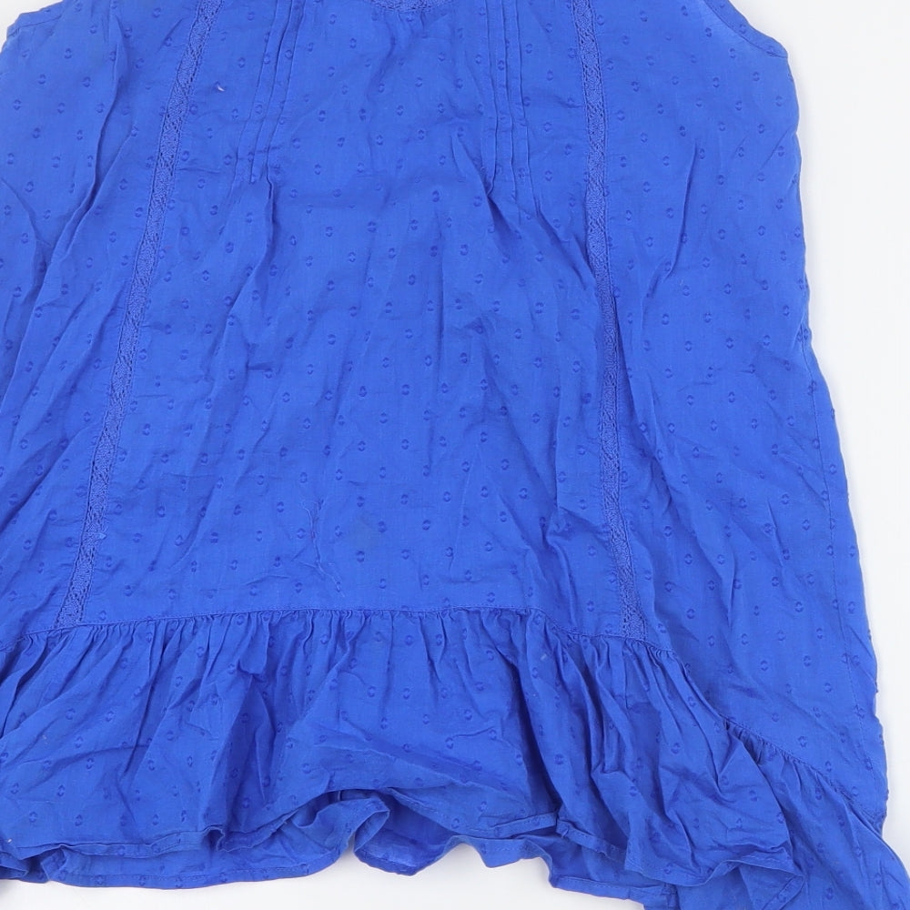 Monsoon Womens Blue  Cotton Basic Tank Size 8 V-Neck
