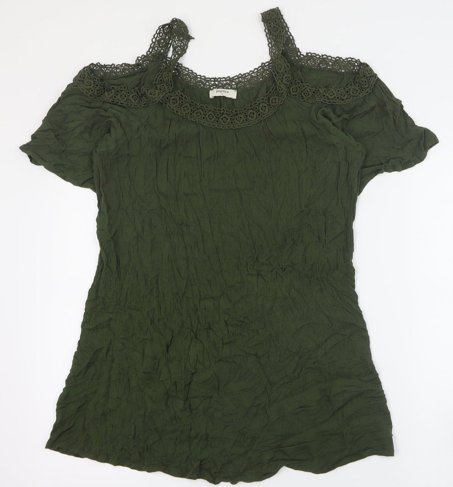 Papaya Womens Green  Viscose Mini  Size S  V-Neck Pullover - Beach cover up