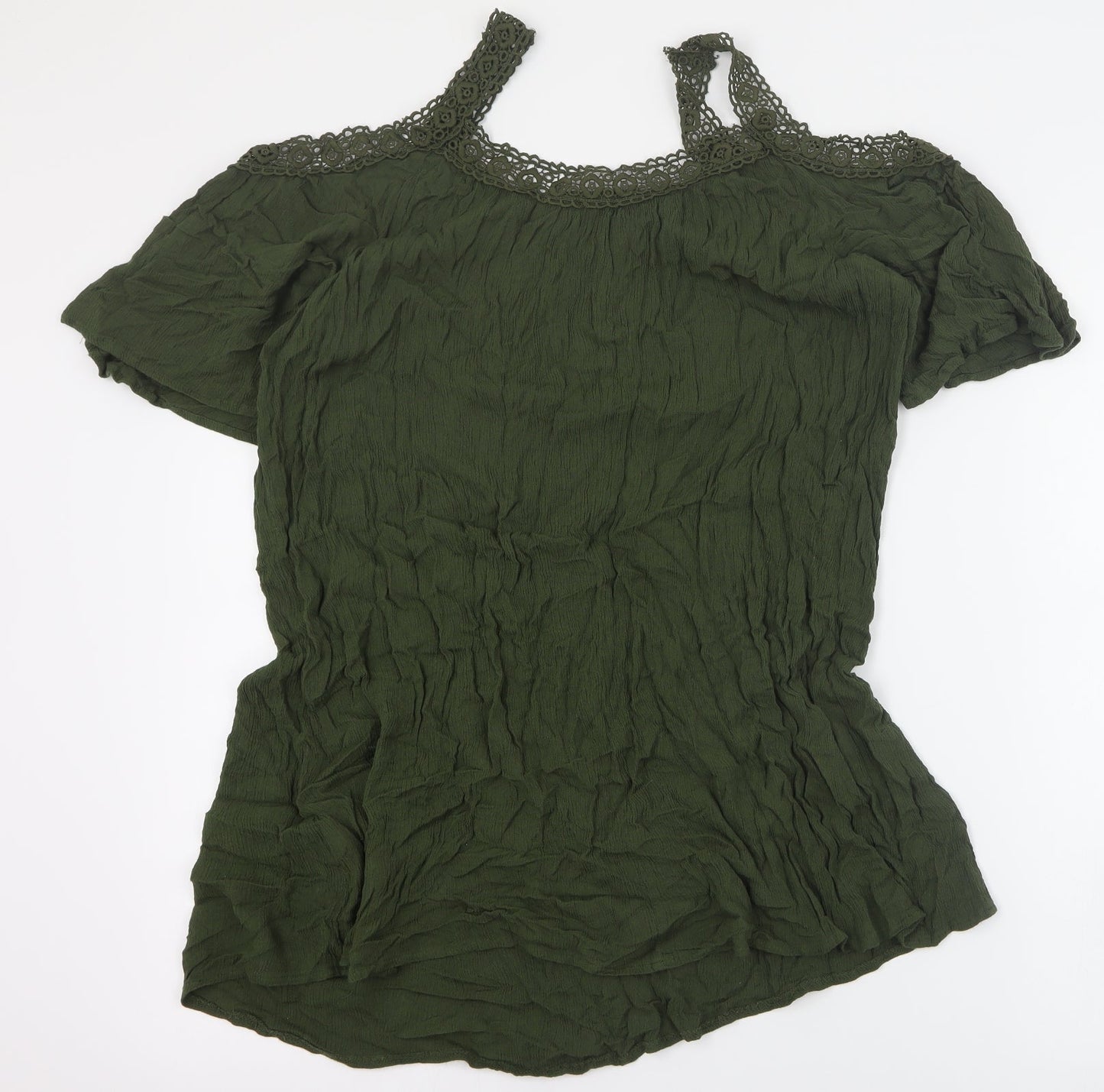 Papaya Womens Green  Viscose Mini  Size S  V-Neck Pullover - Beach cover up