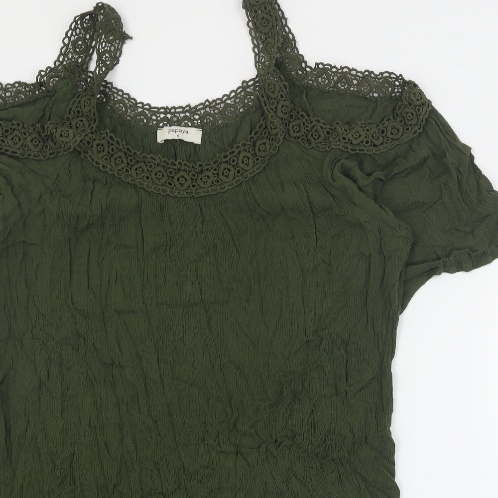 Papaya Womens Green  Viscose Mini  Size S  V-Neck Pullover - Beach cover up