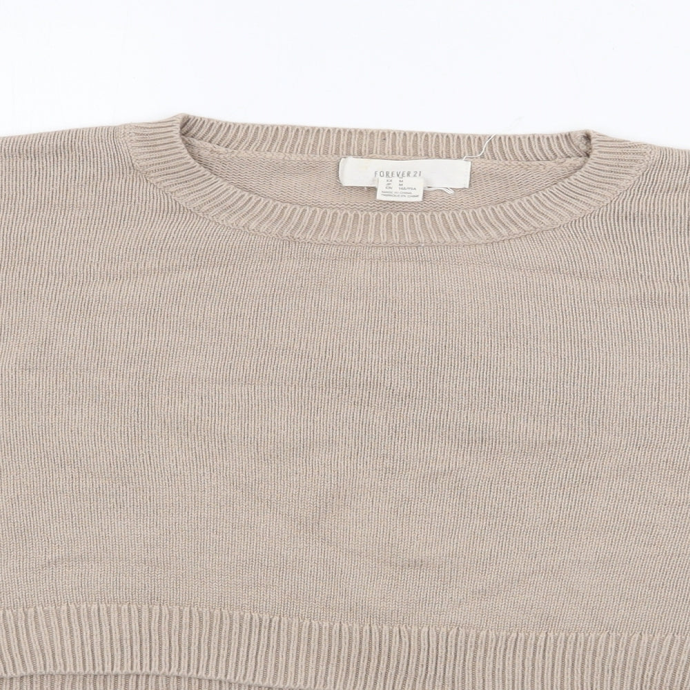 Forever 21  Womens Beige Crew Neck  Cotton Pullover Jumper Size M