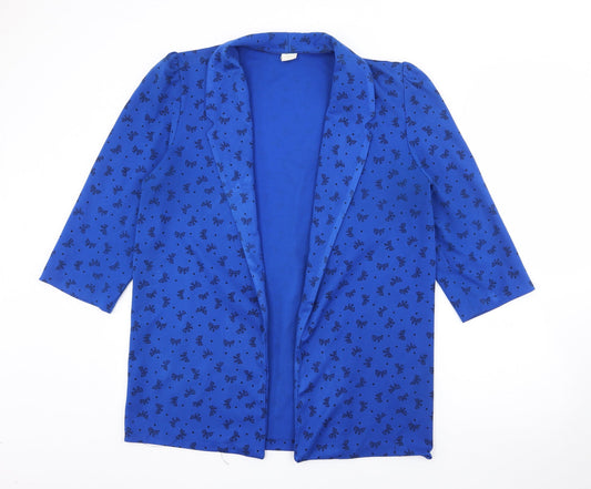 Prqworn1 Womens Blue Geometric Polyester Jacket Blazer Size 14