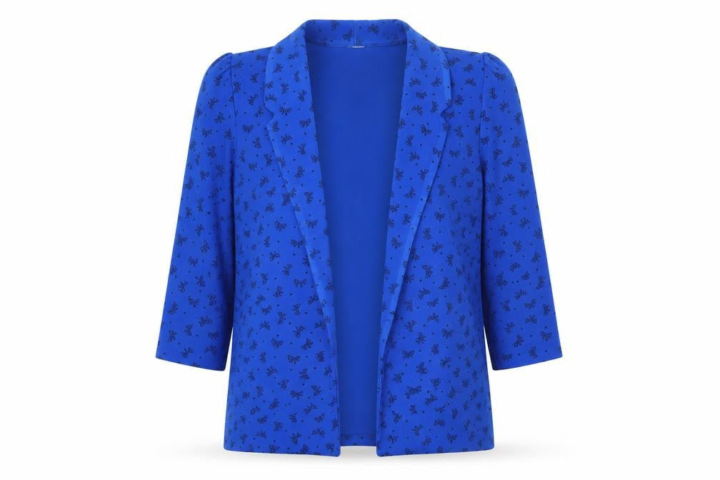 Prqworn1 Womens Blue Geometric Polyester Jacket Blazer Size 14
