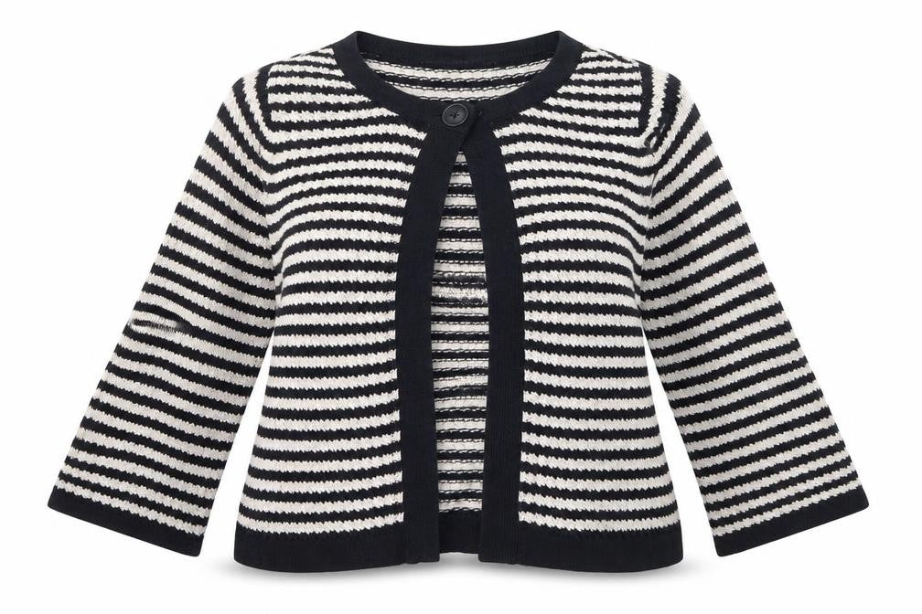 M&Co. Womens Blue Scoop Neck Striped Cotton Cardigan Jumper Size M