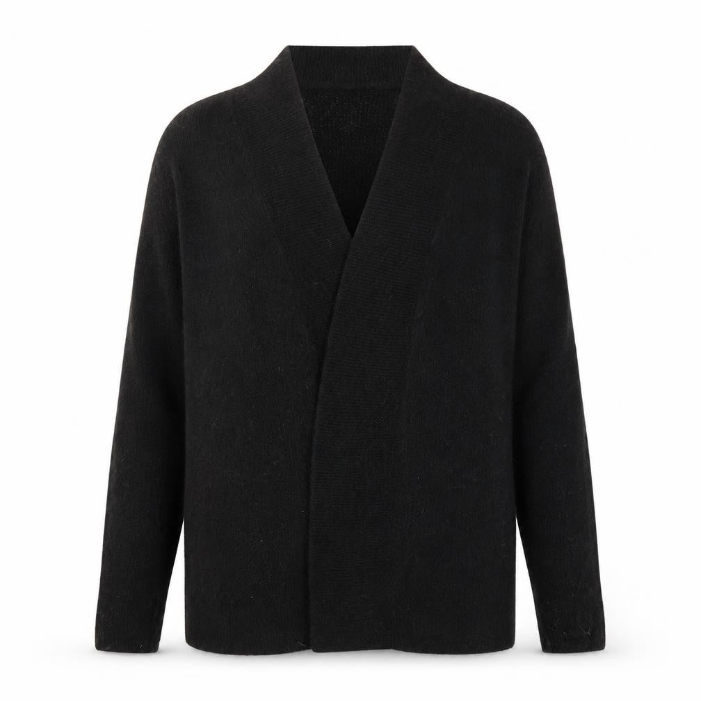 Jean Pascale Womens Black V-Neck  Acrylic Cardigan Jumper Size S