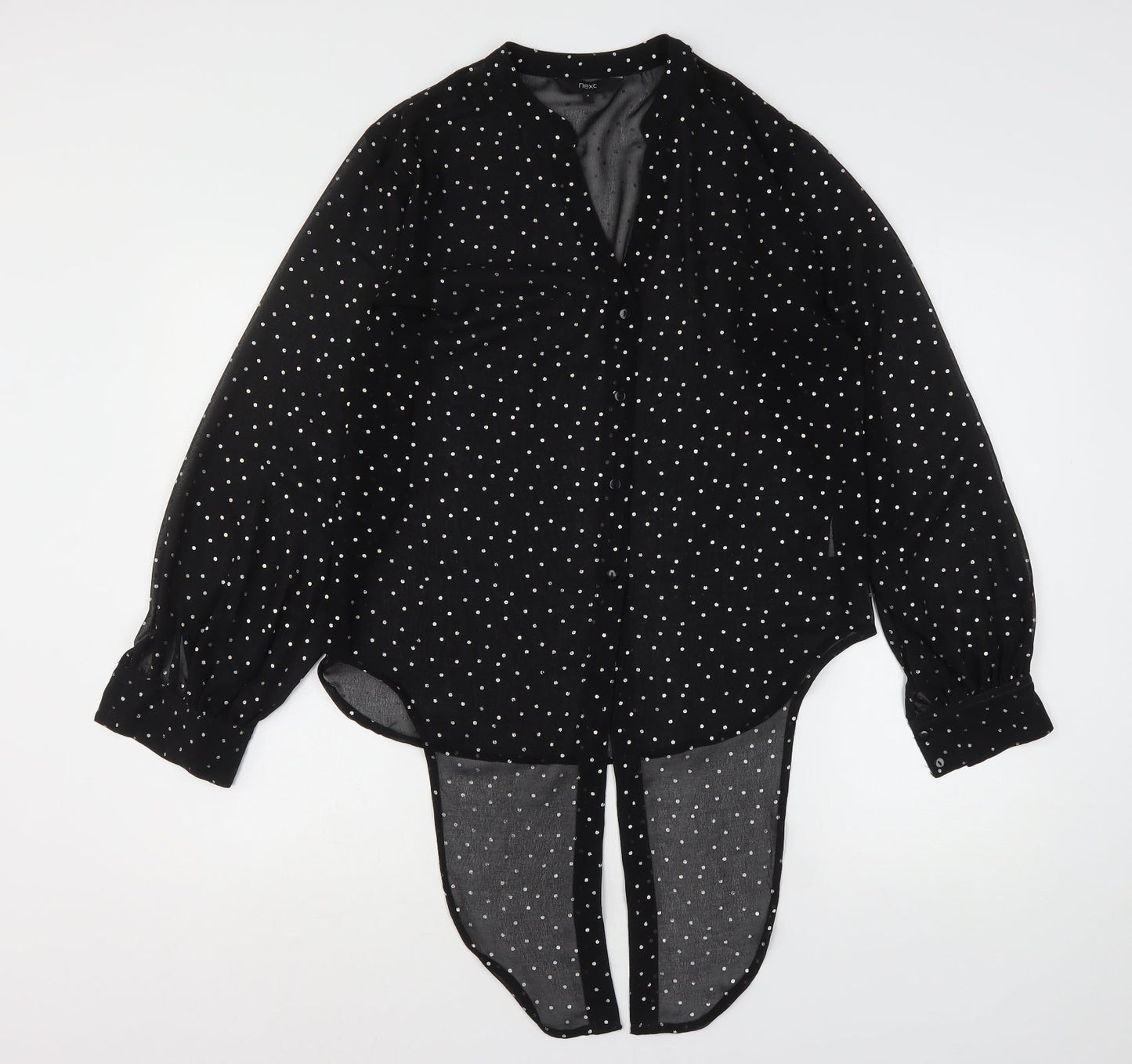 NEXT Womens Black Polka Dot Polyester Basic Button-Up Size 8 V-Neck