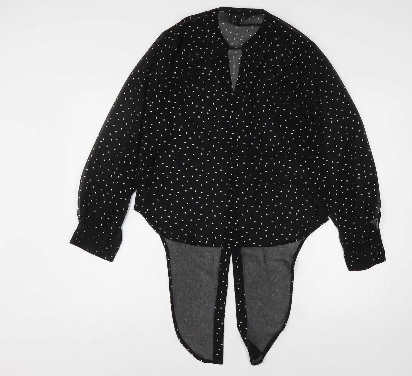 NEXT Womens Black Polka Dot Polyester Basic Button-Up Size 8 V-Neck