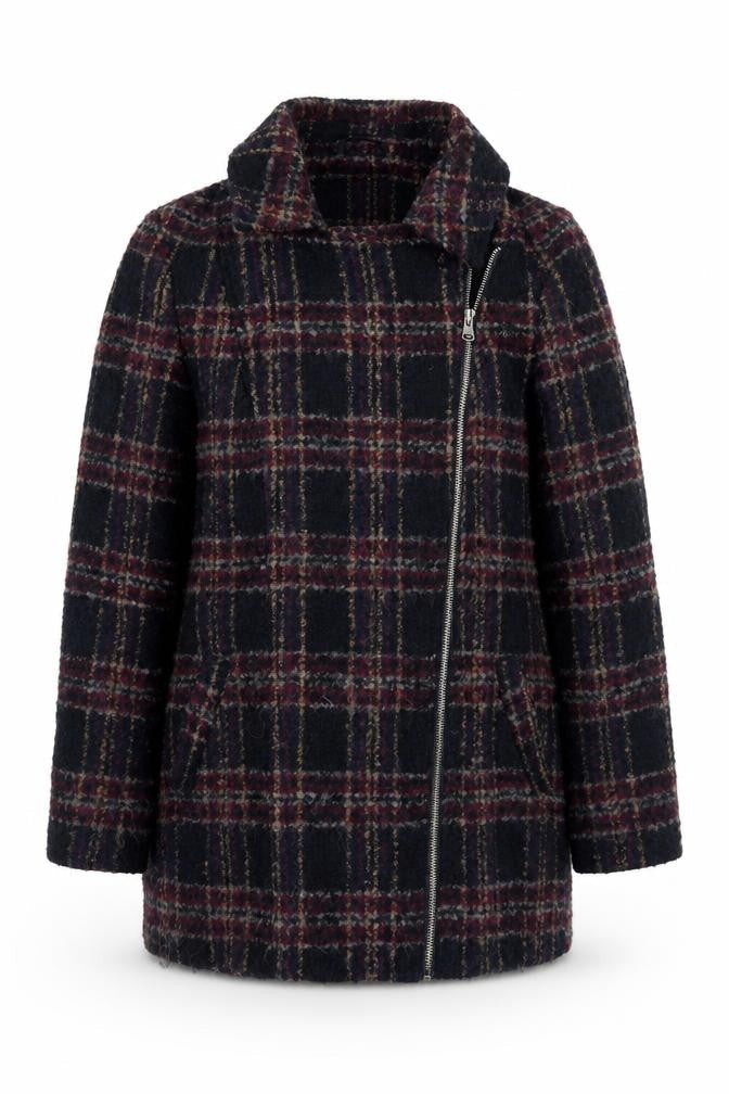 Marks & Spencer Womens Black Plaid  Pea Coat Coat Size 10  Zip