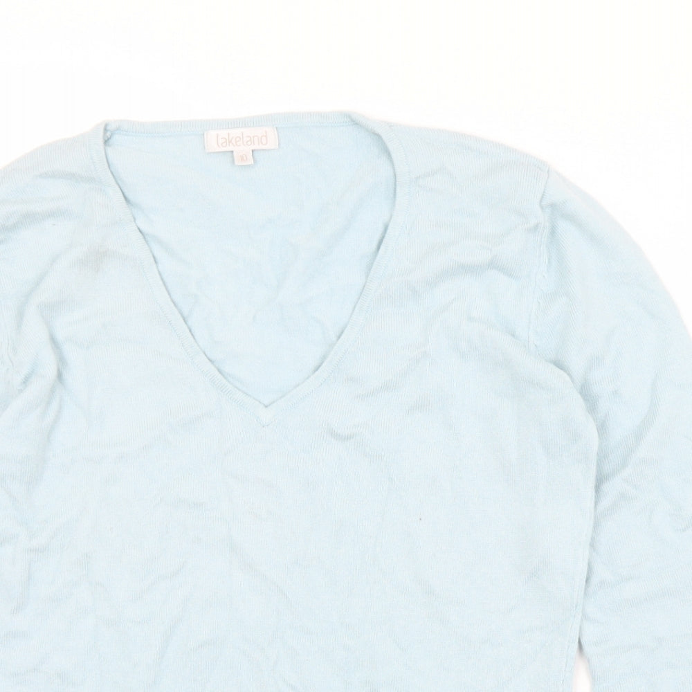 Lakeland Womens Blue V-Neck  Viscose Pullover Jumper Size 10