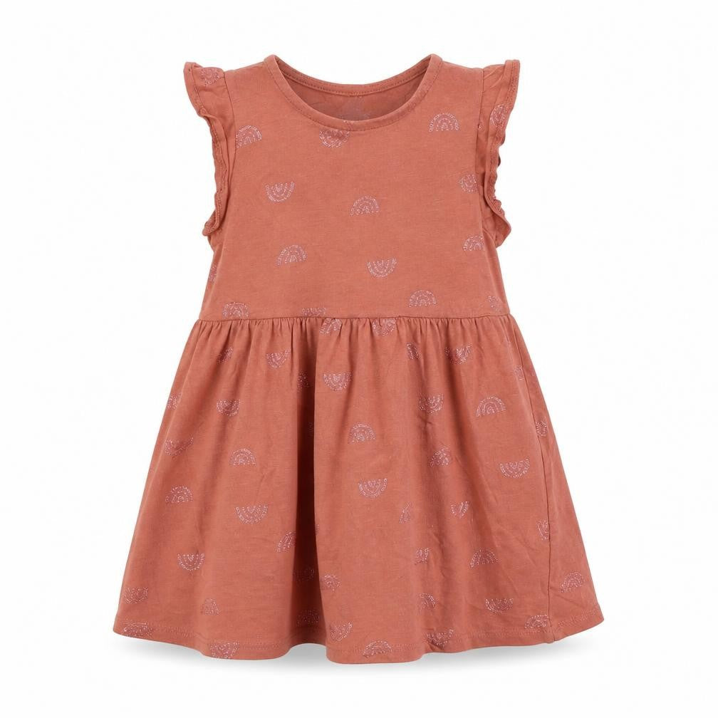 H&M Girls Pink Geometric 100% Cotton Skater Dress  Size 2 Years  Round Neck  - Rainbow Pattern