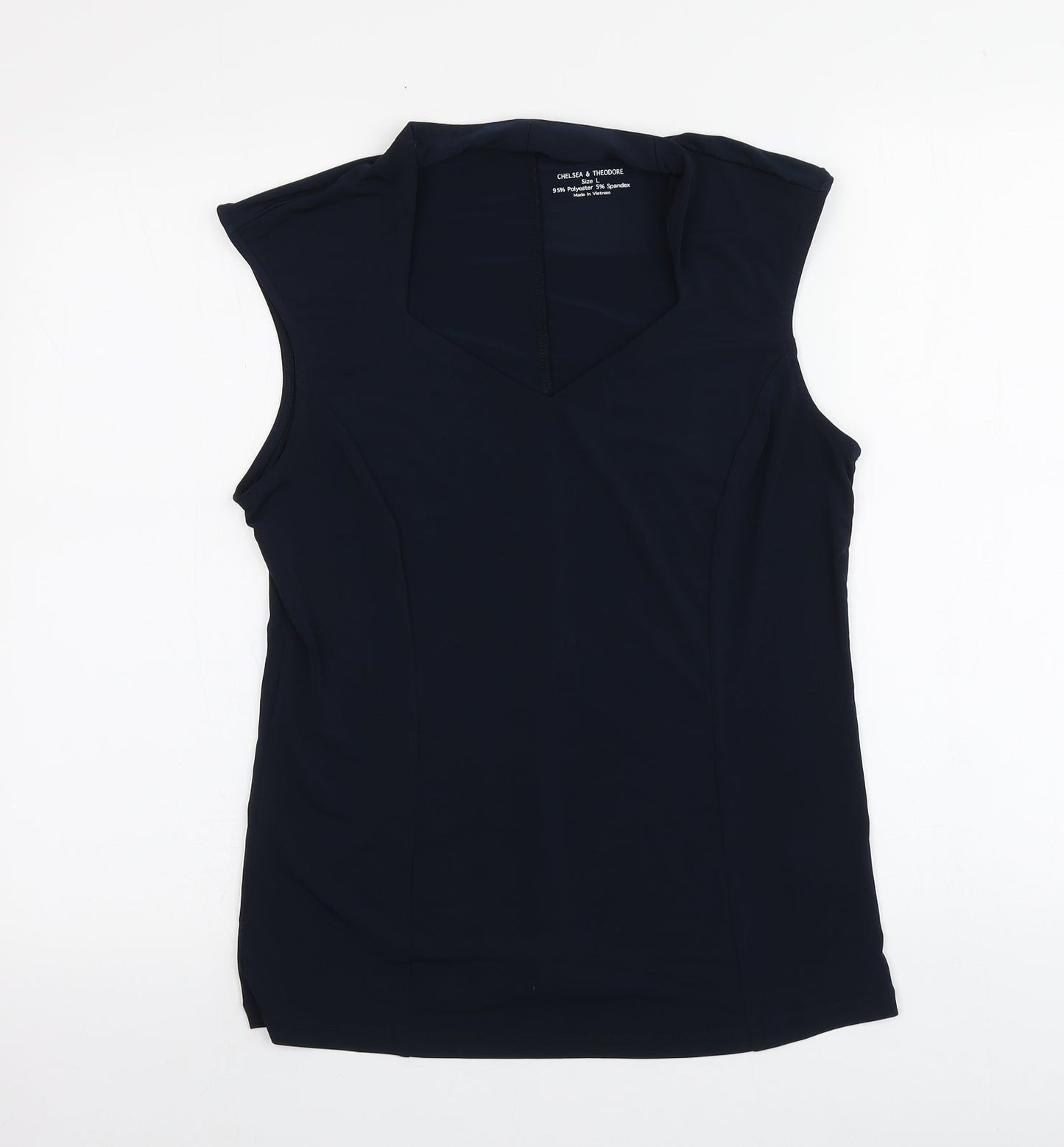Chelsea & Theodore Womens Blue  Polyester Basic T-Shirt Size L V-Neck