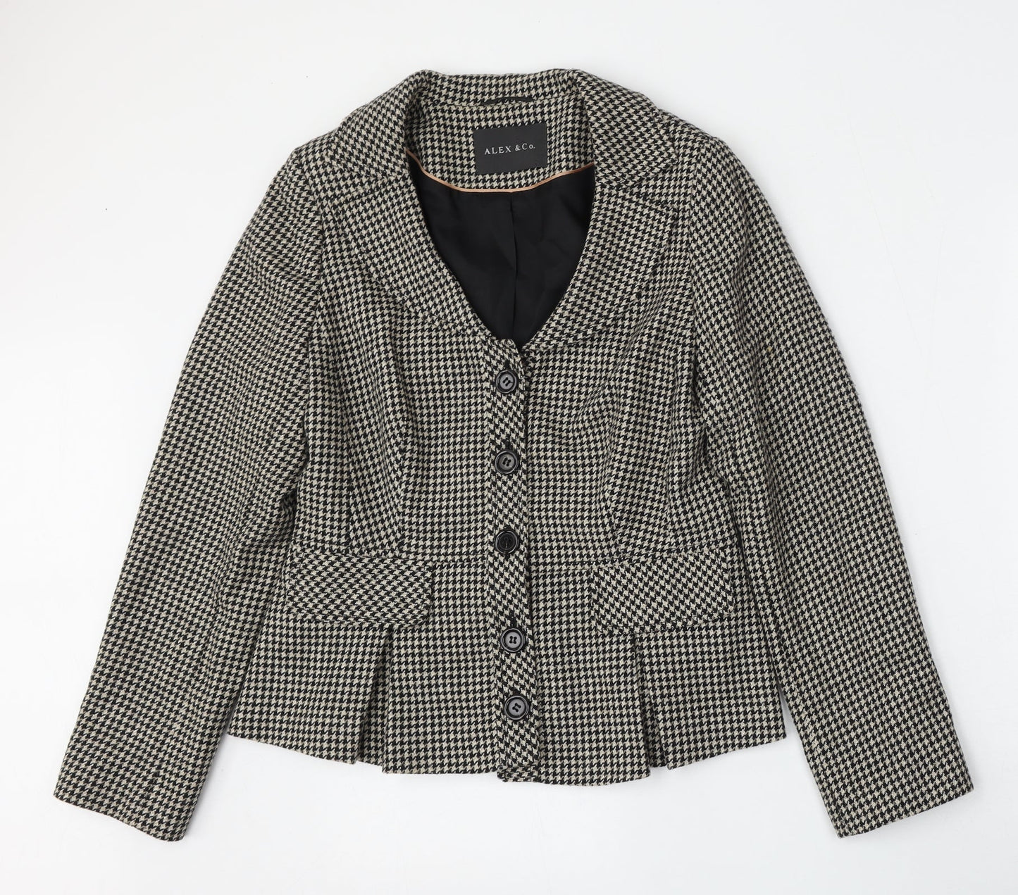 Alex&Co Womens Beige Houndstooth Wool Jacket Blazer Size 10