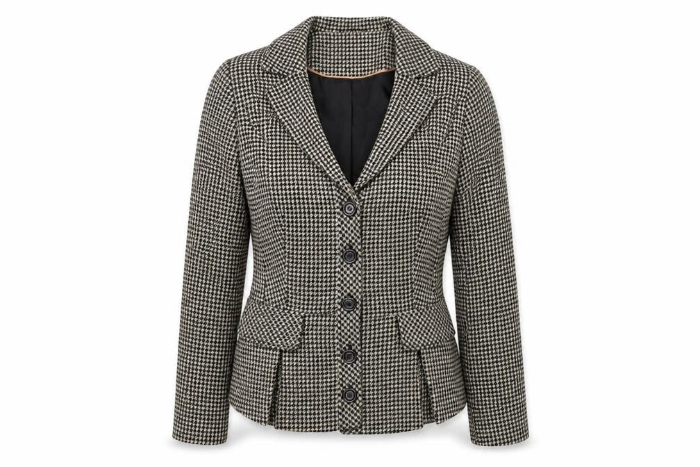 Alex&Co Womens Beige Houndstooth Wool Jacket Blazer Size 10