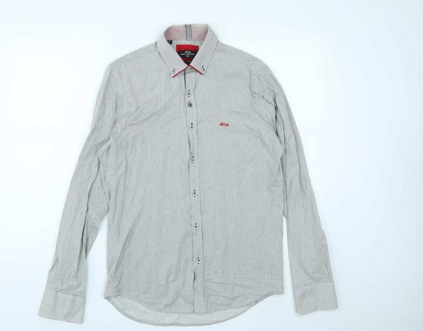 Dario Beltran Mens Grey Striped Cotton  Button-Up Size S Collared Button