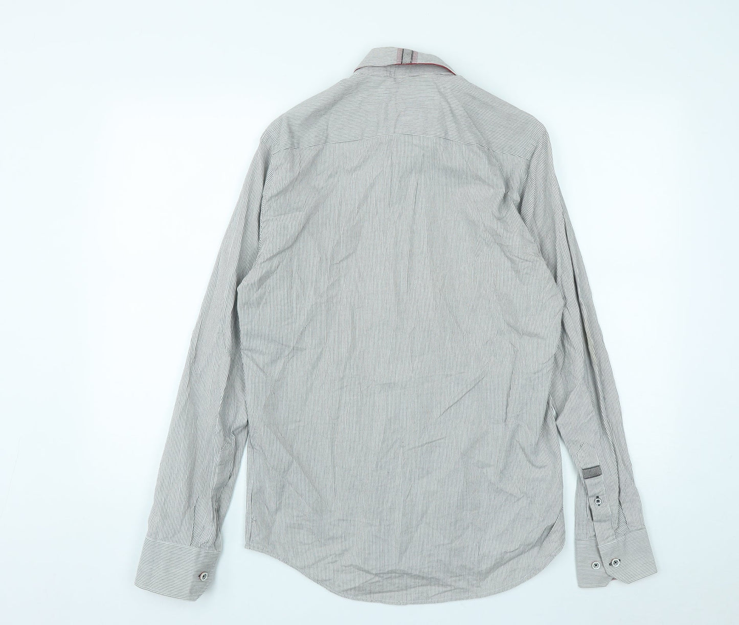 Dario Beltran Mens Grey Striped Cotton  Button-Up Size S Collared Button