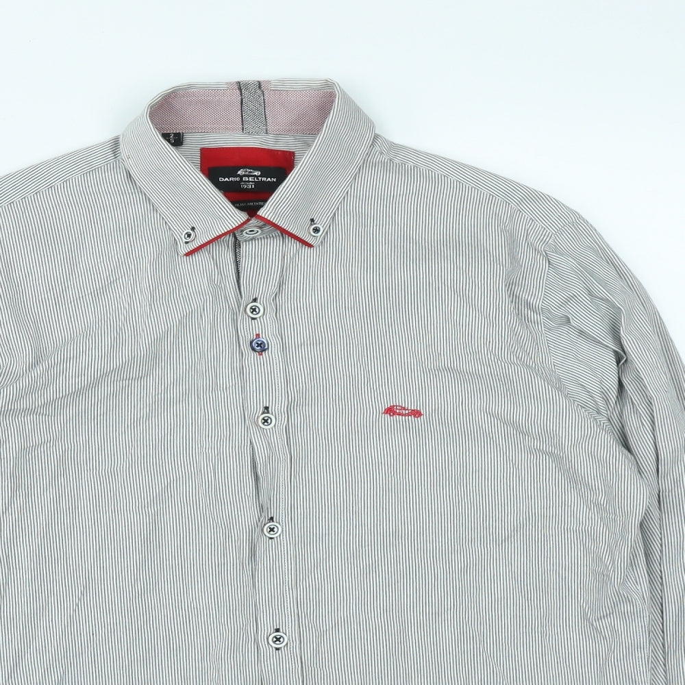 Dario Beltran Mens Grey Striped Cotton  Button-Up Size S Collared Button