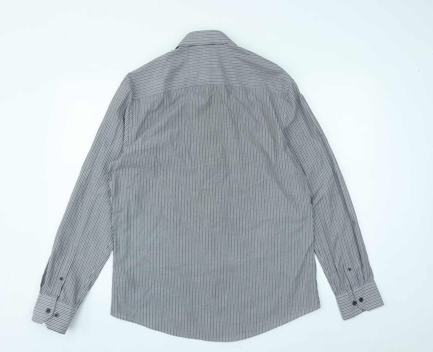 F&F Mens Multicoloured Striped Polyester  Button-Up Size 15.5 Collared Button