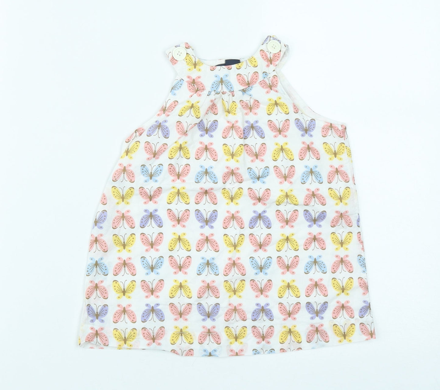 Gap Girls Multicoloured Geometric Cotton A-Line  Size 12-18 Months  Round Neck Button - Butterlfies