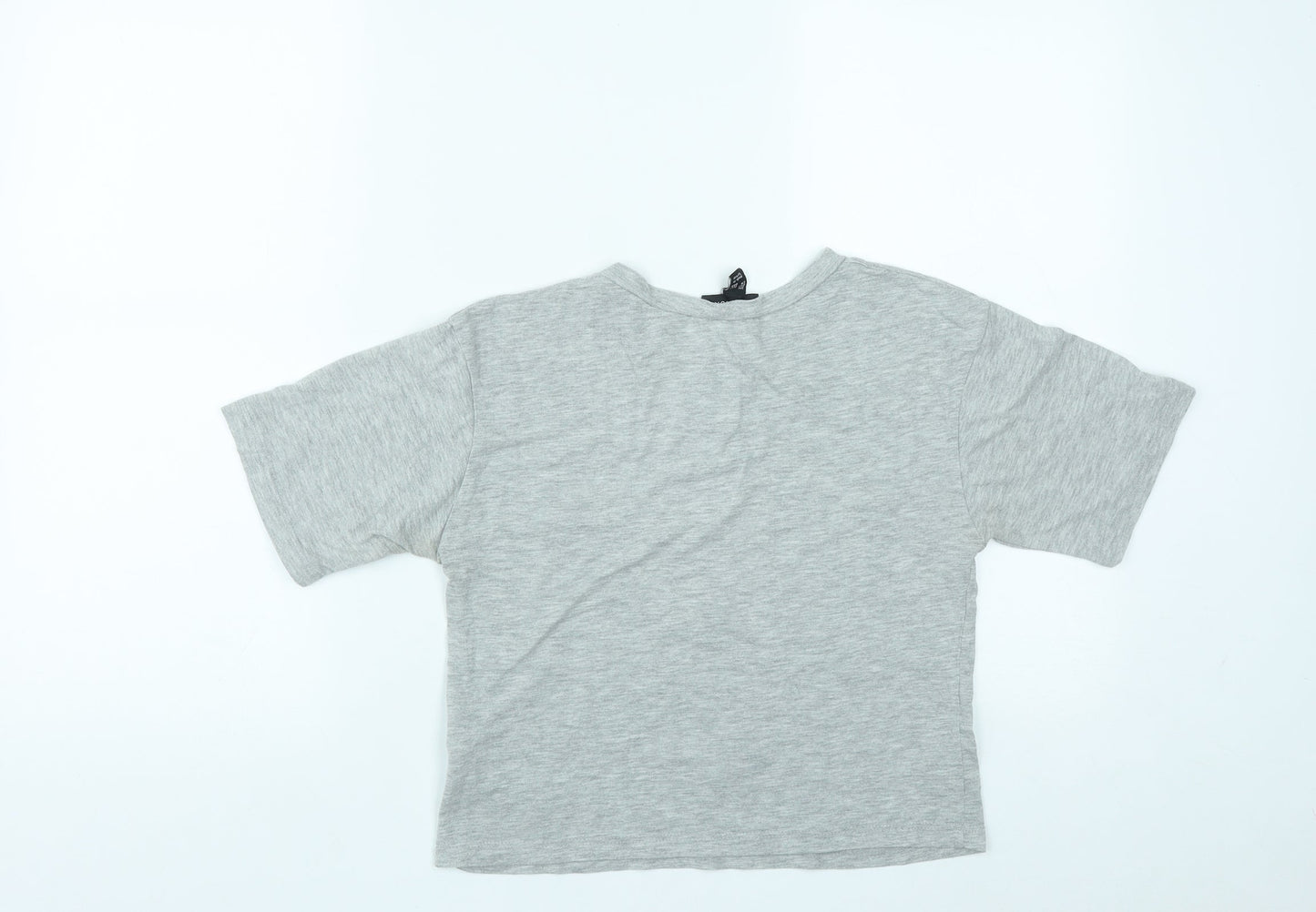 New Look Womens Grey Floral Cotton Basic T-Shirt Size 6 Round Neck
