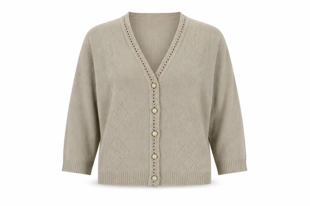 Exhibit Womens Beige V-Neck  Acrylic Cardigan Jumper Size M