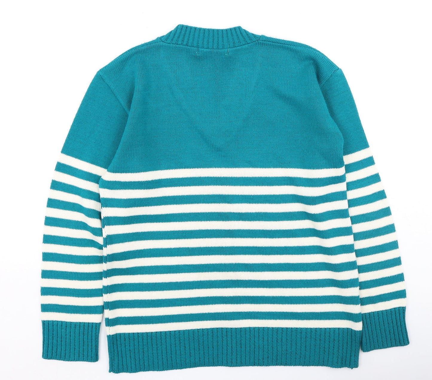 Pure & Natural  Womens Green V-Neck Striped Acrylic Pullover Jumper Size S