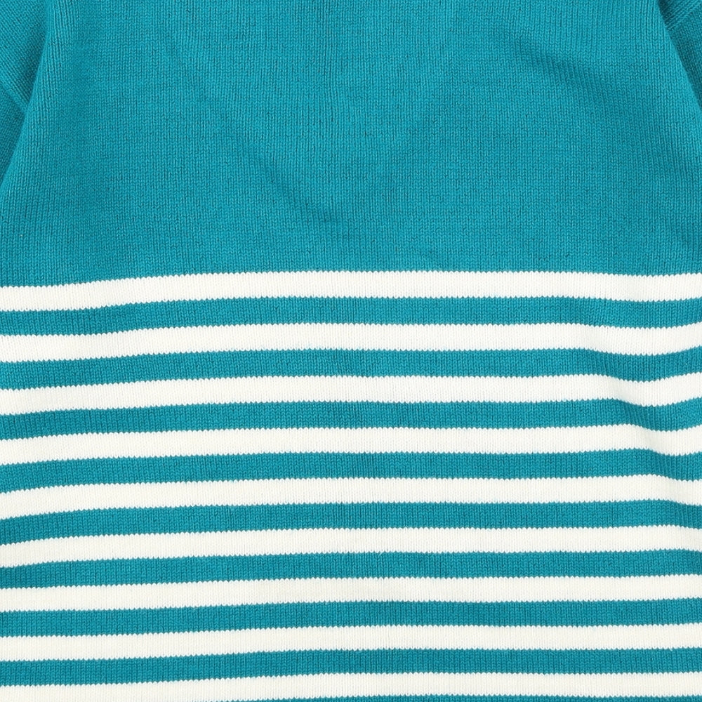 Pure & Natural  Womens Green V-Neck Striped Acrylic Pullover Jumper Size S