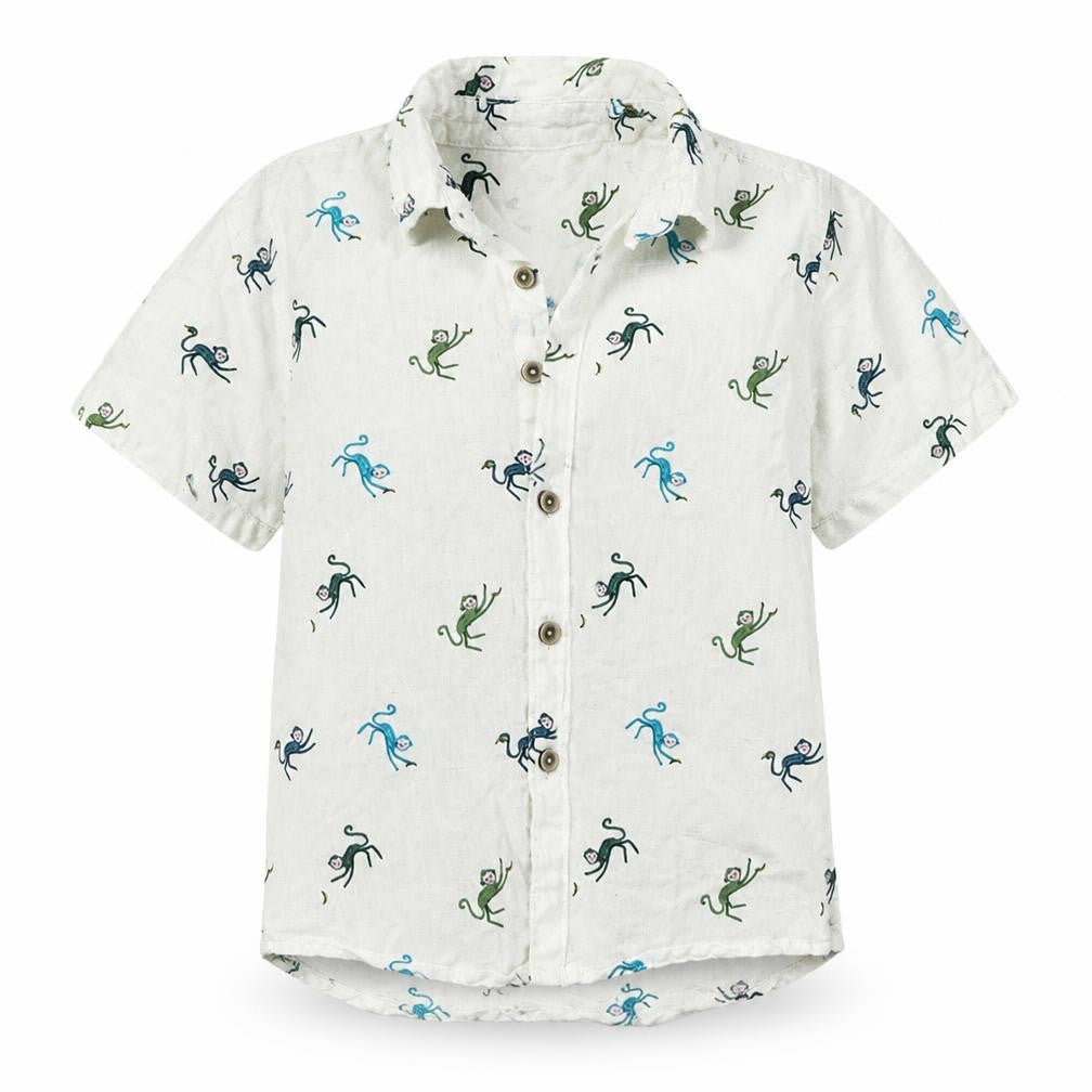 NEXT Boys White  Linen Basic Button-Up Size 24 Months Collared Button - Monkeys