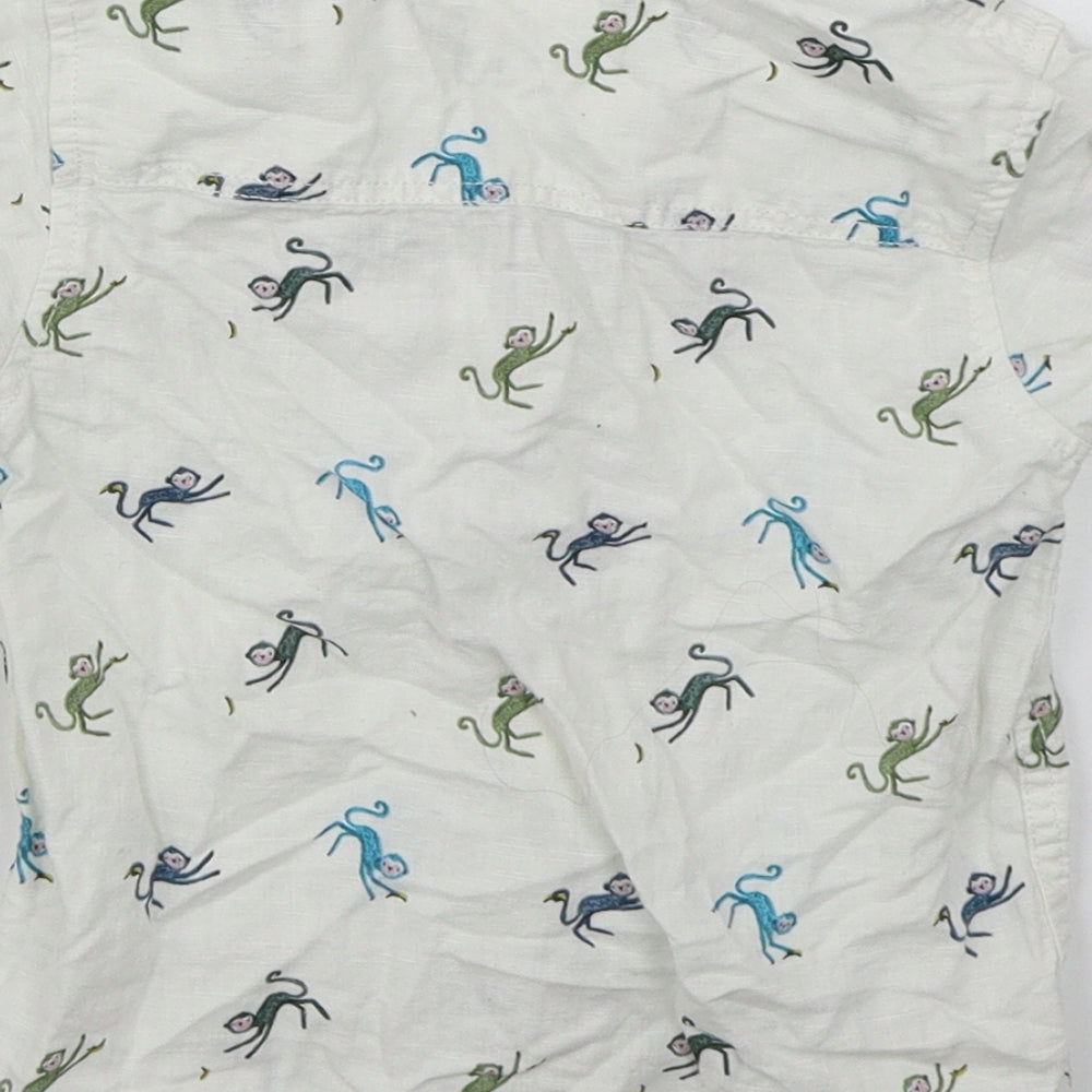 NEXT Boys White  Linen Basic Button-Up Size 24 Months Collared Button - Monkeys