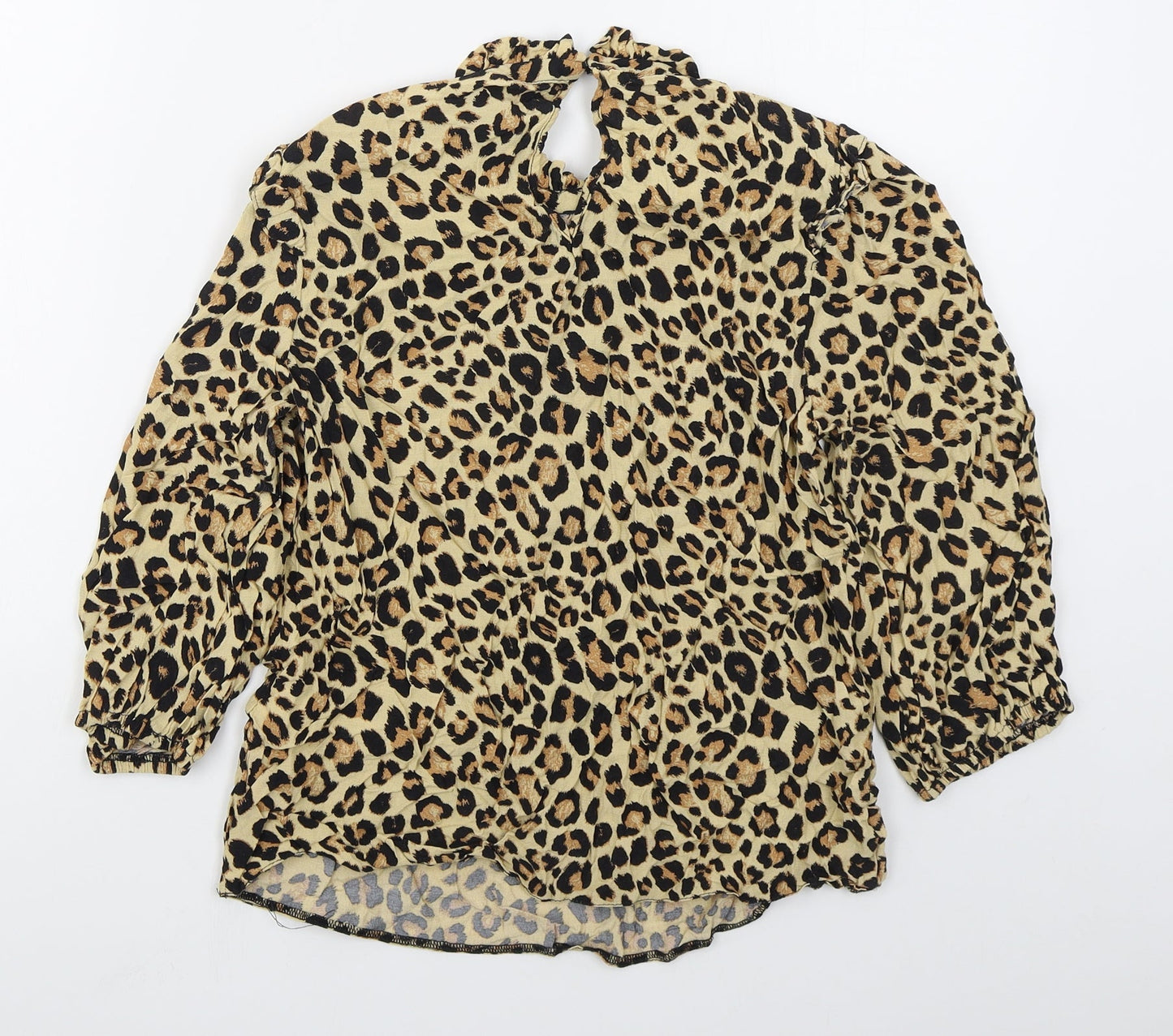 New Look Womens Brown Animal Print Viscose Basic Blouse Size 10 Round Neck